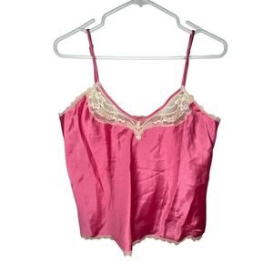 Vintage Valentino Camisole Medium Pink Cream Lace Trim Slip Tank Top Polyester